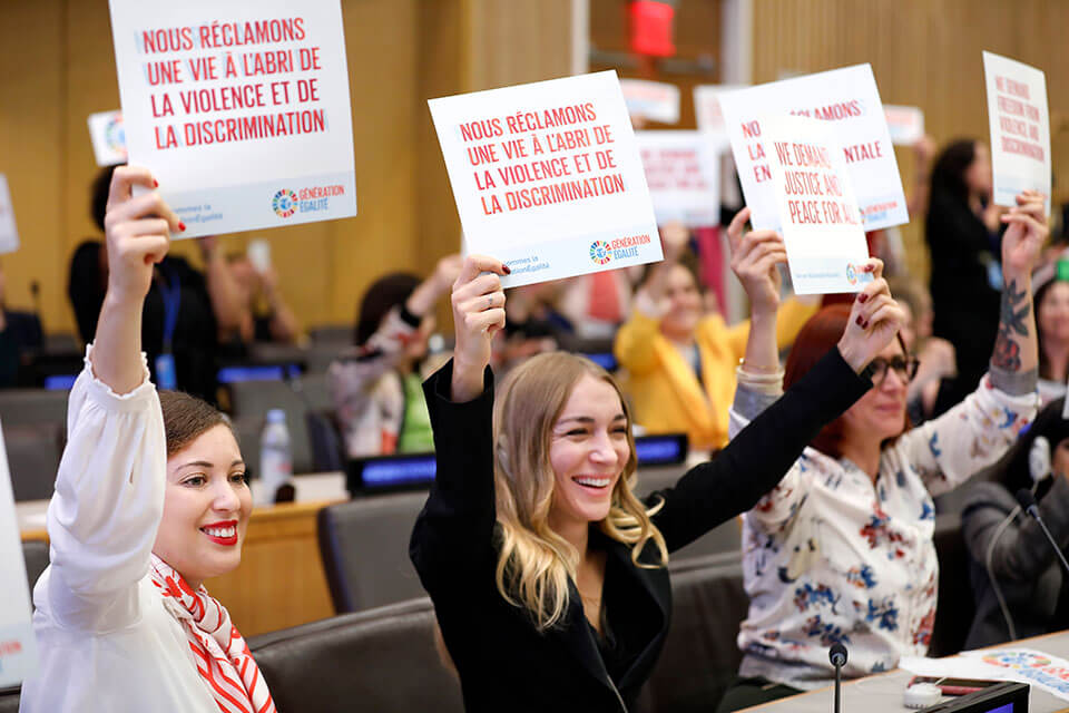 Escena del evento, “Igualdad de género: de la Asociación Biarritz al Foro de Igualdad de Generación Beijing + 25”, organizado por los gobiernos de Francia y México antes de la 74a sesión de la Asamblea General de la ONU, 2019. Foto: ONU Mujeres/Ryan Brown.